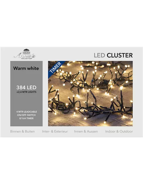 LED Cluster warm-weiß 384LED 2,4M FÜR INNEN & AUSSEN