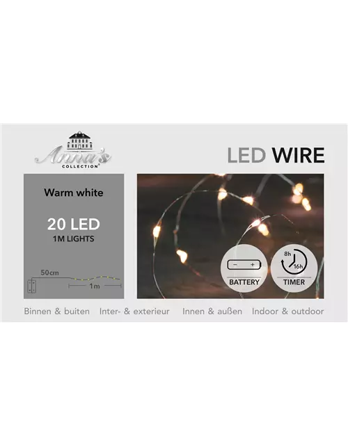 LED WIRE SILBERDRAHT 20 LIGHTS 1M LED WARMWEISS 