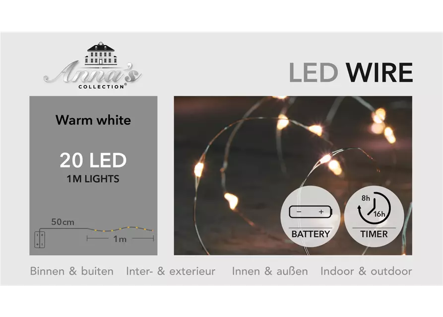 LED WIRE SILBERDRAHT 20 LIGHTS 1M LED WARMWEISS 