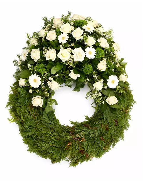 Kopfgarnierter Trauerkranz 'Schneeweiß'