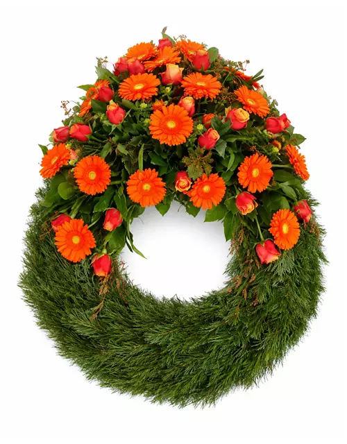 Kopfgarnierter Trauerkranz 'Orange'