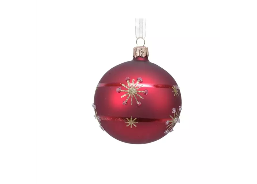 Glaskugel mit Schneeflocken, rot, matt