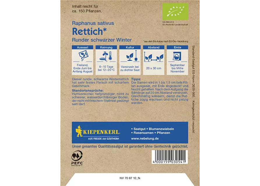 Bio-Saatgut Rettich Runder schwarzer Winter