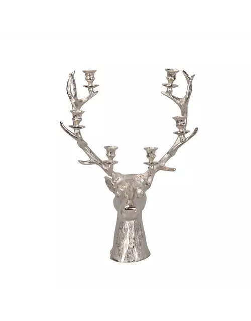 Hirschkopf mit Kerzenhaltern, silber, Aluminium,40x25xH65 cm