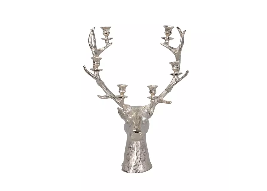 Hirschkopf mit Kerzenhaltern, silber, Aluminium,40x25xH65 cm