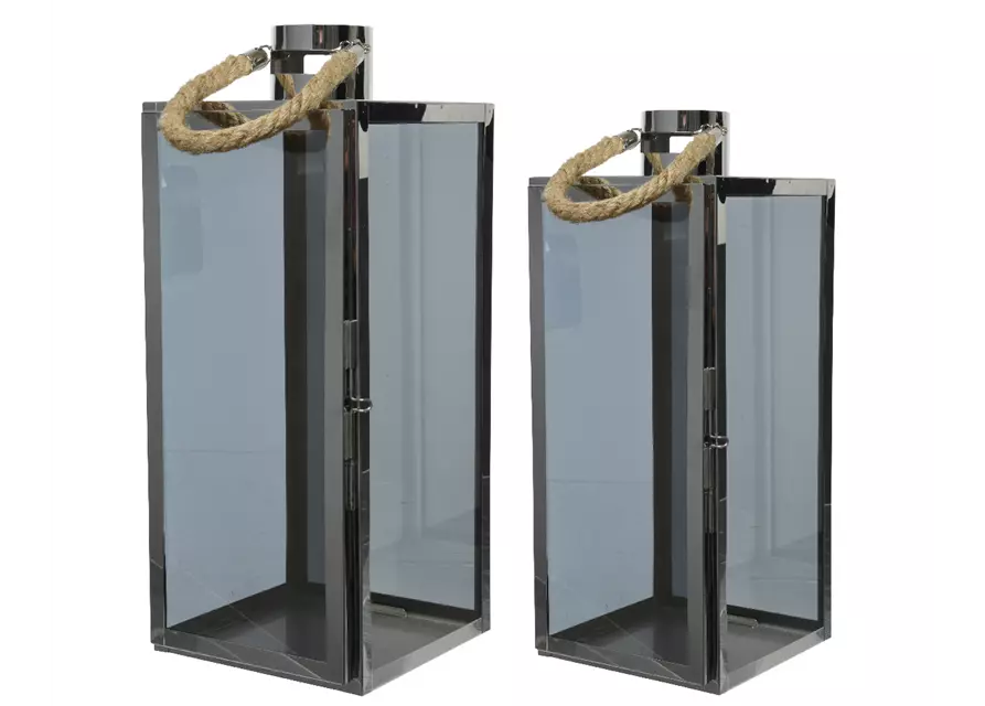 Laterne aus Edelstahl mit grauem Glas, ca. 18x17x43 cm