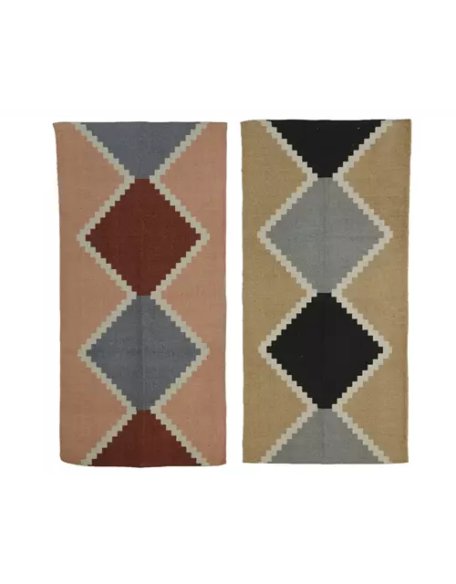 Teppich mit Grafikmuster, aus Baumwolle, natur-blau, ca. 150x75xH50 cm - Kopie