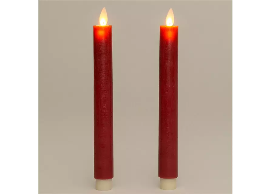 LED-Stabkerze Echtwachs 'Rustika' bordeaux (2er-Set)