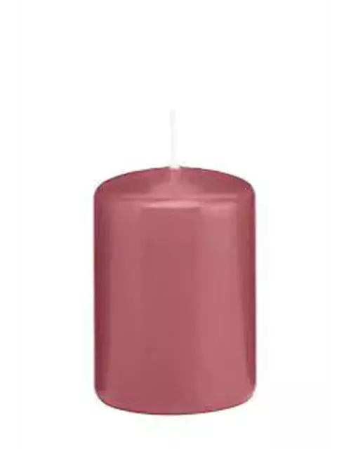 Flachkopfkerze in Cellophan Erdbeerrosa